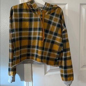 yellow flannel cropped hoodie